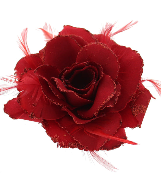 Glitter Rose with Feathers on Concord Clip
