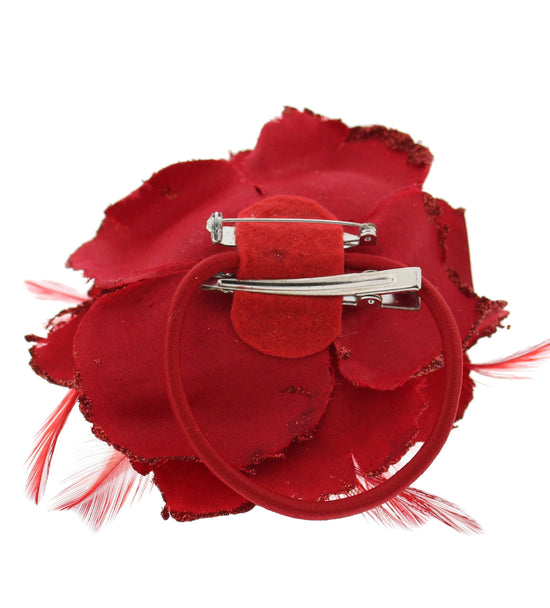 Glitter Rose with Feathers on Concord Clip