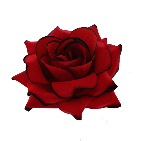 Red Rose on Concord Hair Clip with Black Edging