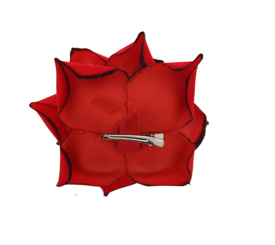 Red Rose on Concord Hair Clip with Black Edging