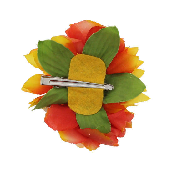 Orange Shaded Summer Themed Multi Hair Flower - 2 Sunflowers & 2 Roses