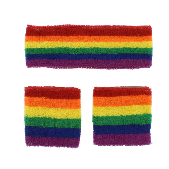 Rainbow Towelling Sweatbands & Headband Set