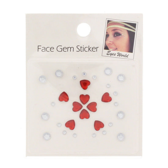 Crystal Heart & Round Faceted Stone Face Jewels - Style C