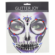 Day of the Dead Skeleton Jet Black with Red Ruby & Blue Sapphire Halloween Face Gems Set