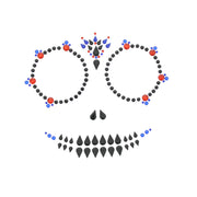 Day of the Dead Skeleton Jet Black with Red Ruby & Blue Sapphire Halloween Face Gems Set