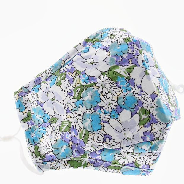 Baby Blue Floral Print Cotton Face Mask