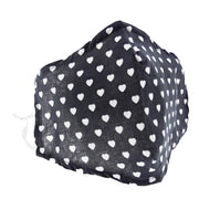 Black with White Hearts Print Cotton Face Mask