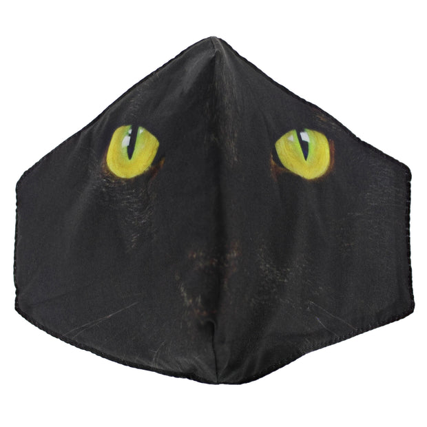 Black Cat with Yellow Eyes Cotton Face Mask
