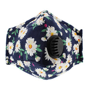 Navy Blue Sunflower Cotton Face Mask with Valve