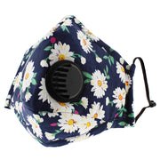 Navy Blue Sunflower Cotton Face Mask with Valve