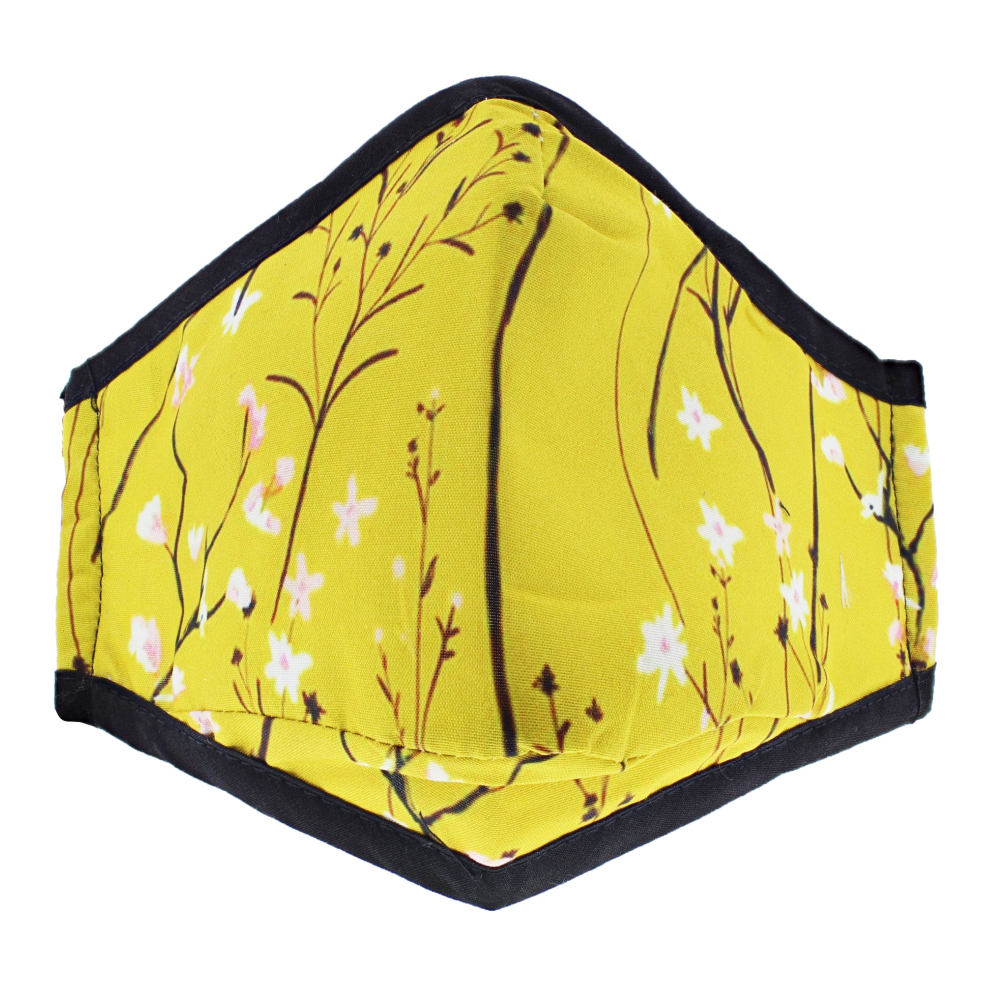 Yellow Floral Print Cotton Face Mask