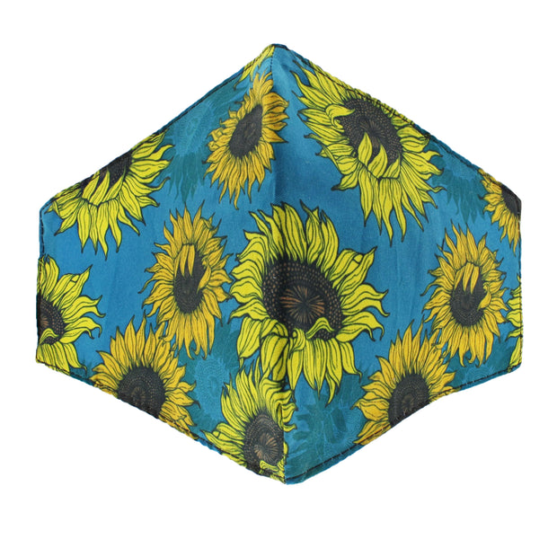 Dark Turquoise Sunflower Print Cotton Face Mask