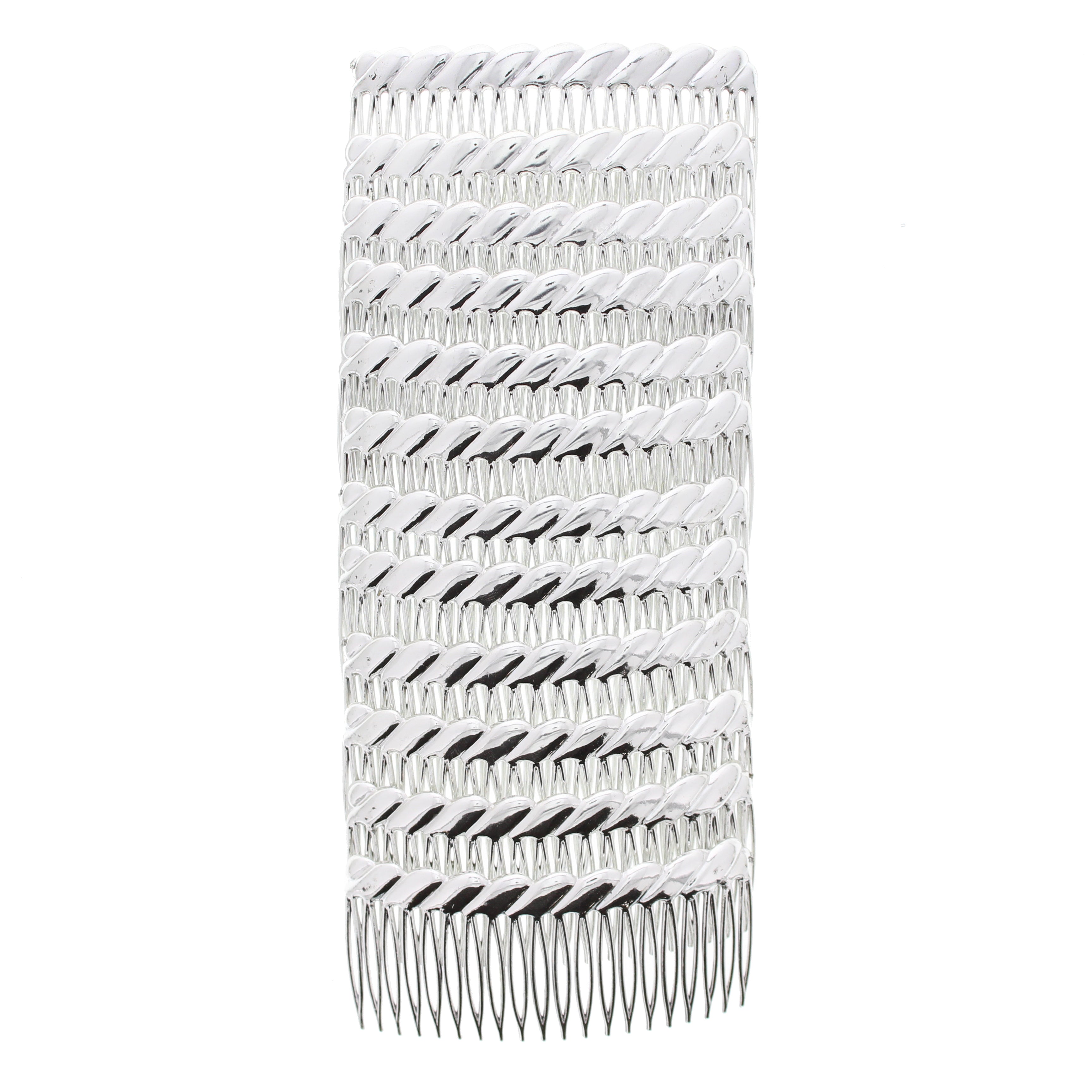 9.5cm Metallic Silver Hair Comb with Ribbed End