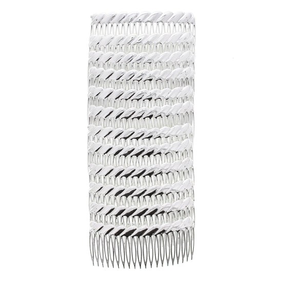 9.5cm Metallic Silver Hair Comb with Ribbed End
