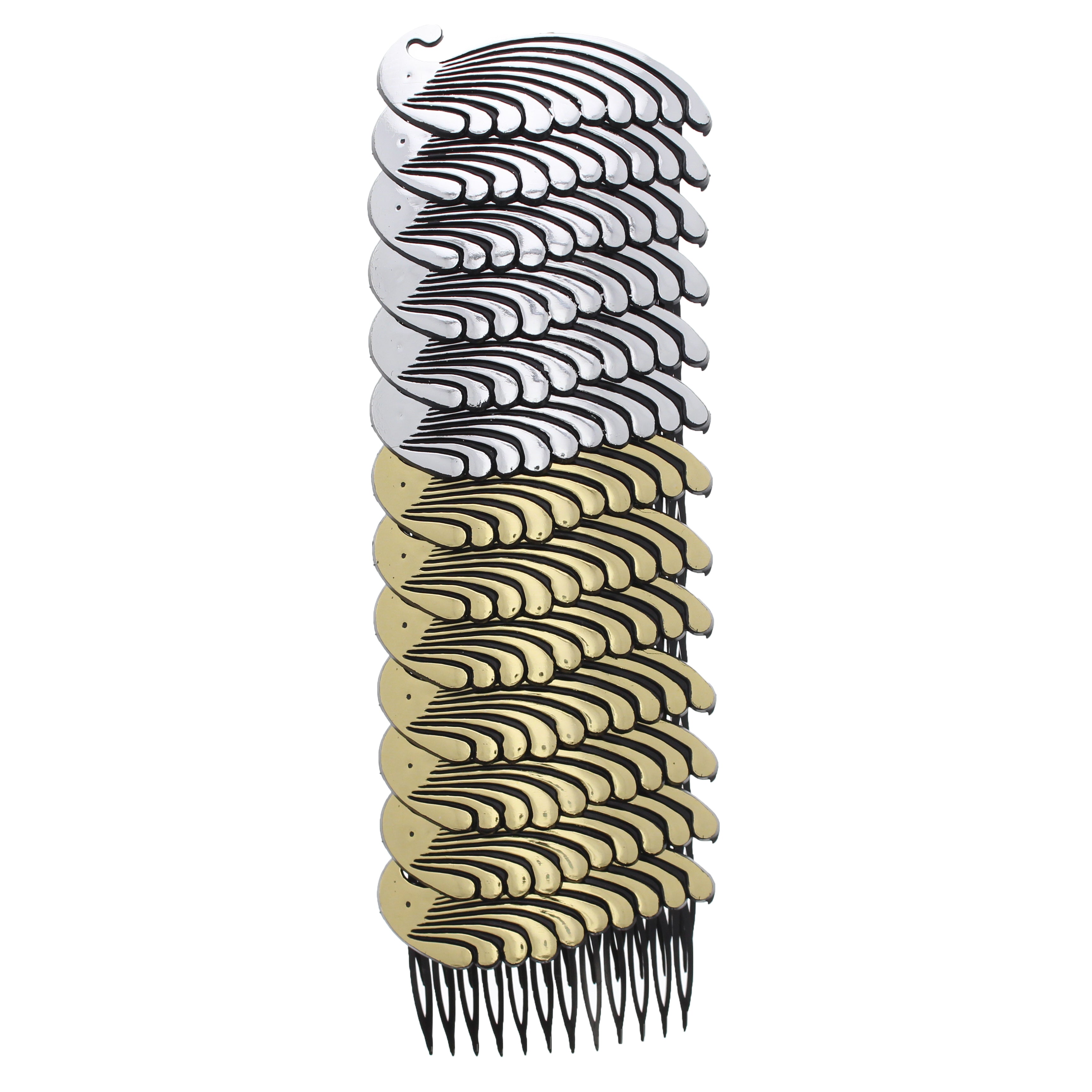 8cm Gold & Silver Pattern Combs with Black Teeth