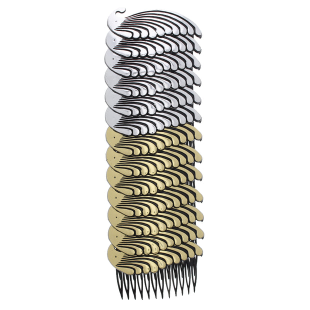 8cm Gold & Silver Pattern Combs with Black Teeth