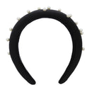 Black Velvet 3.6cm Padded Thick Aliceband with Uniform Pearls