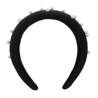 Black Velvet 3.6cm Padded Thick Aliceband with Uniform Pearls