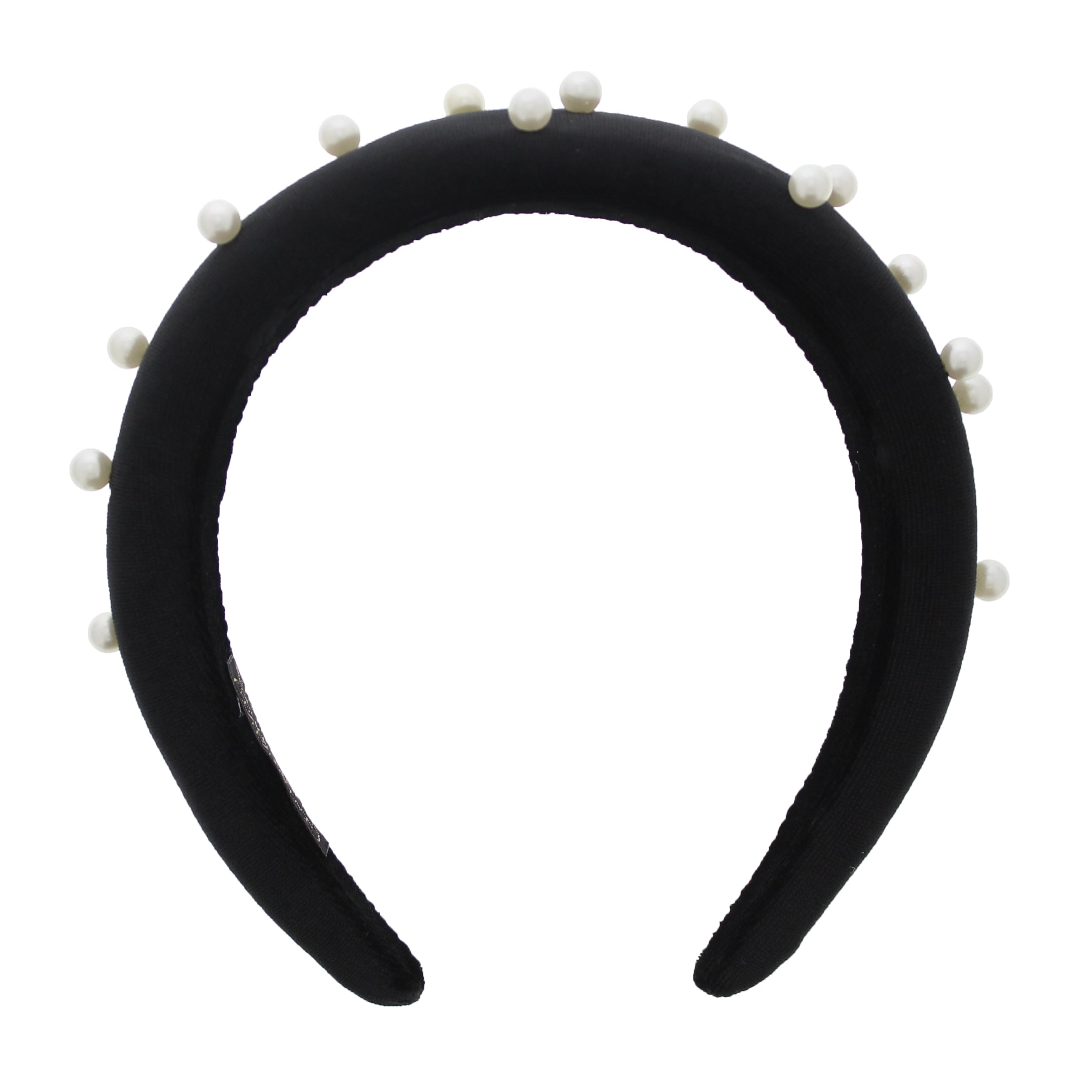Black Velvet 3.6cm Padded Thick Aliceband with Uniform Pearls