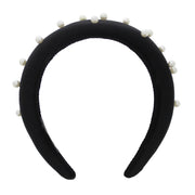 Black Velvet 3.6cm Padded Thick Aliceband with Uniform Pearls