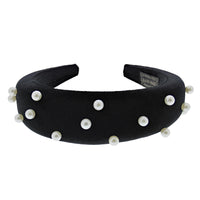 Black Velvet 3.6cm Padded Thick Aliceband with Uniform Pearls