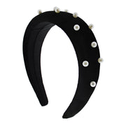 Black Velvet 3.6cm Padded Thick Aliceband with Uniform Pearls
