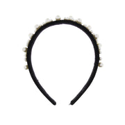 Black Velvet 3.6cm Padded Thick Aliceband with Assorted Size Pearls