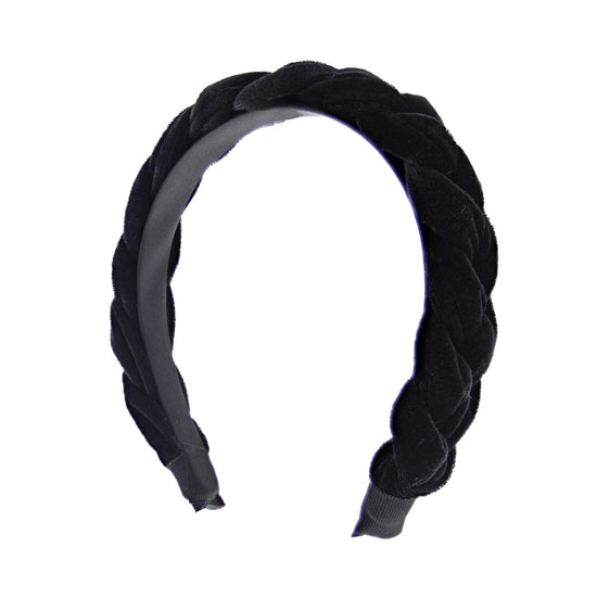 3.6cm Pleated Velvet Black Padded Thick Aliceband