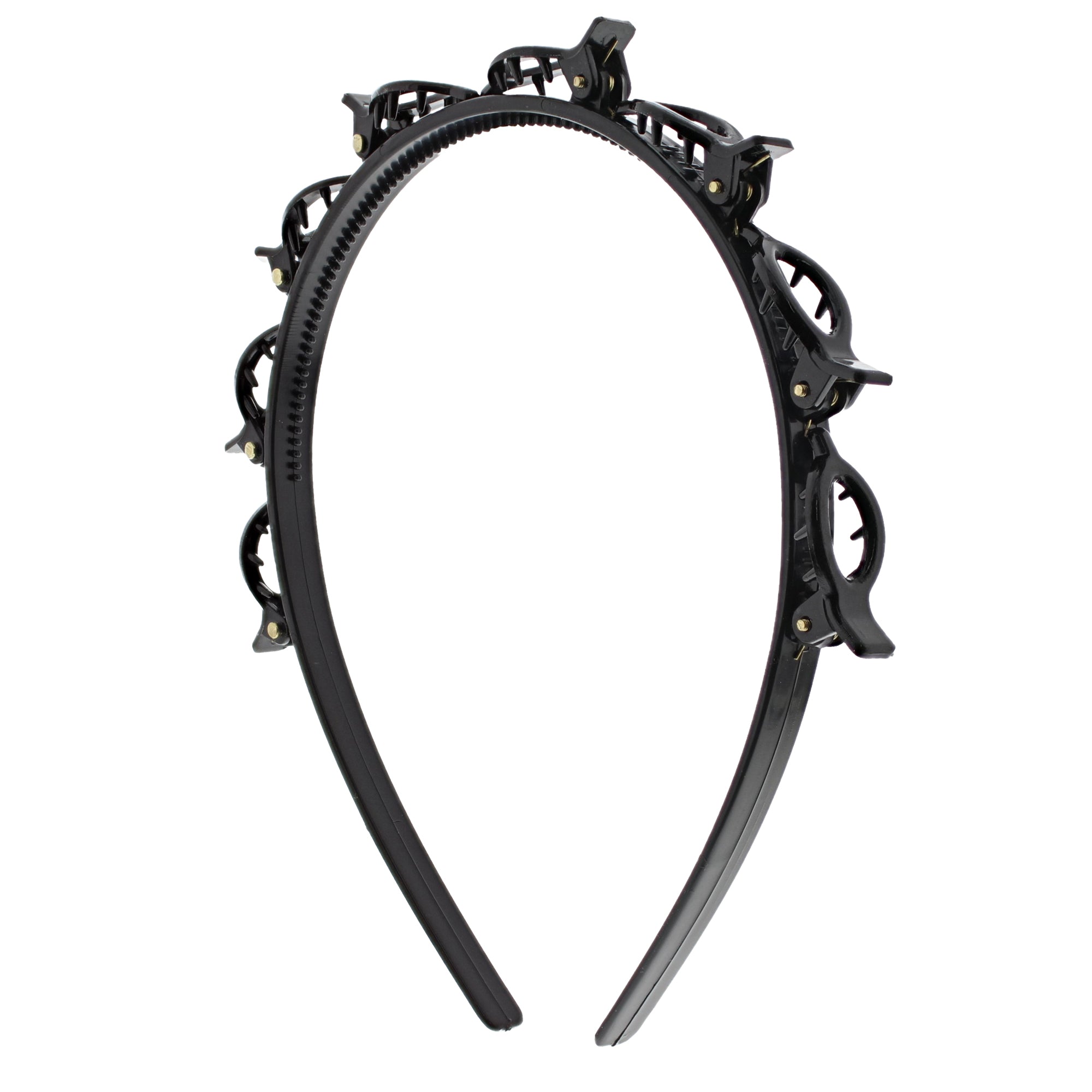 1cm Black Hair Twister Aliceband with Teeth & Clips