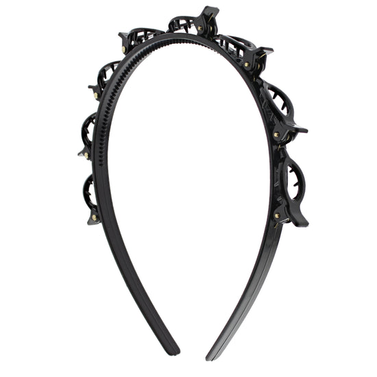 1cm Black Hair Twister Aliceband with Teeth & Clips