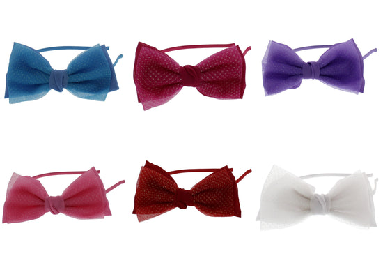 Assorted Thin Satin Alicebands with Large Satin & Sequin Double Bows
