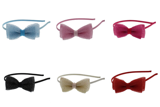 Assorted Thin Satin Alicebands with Sequin Lace Double Bows