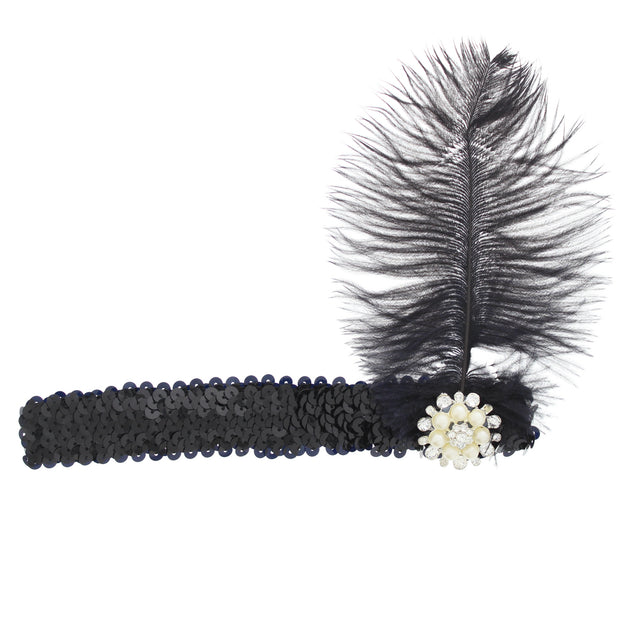 Black Feather Fascinator on Sequin Headband