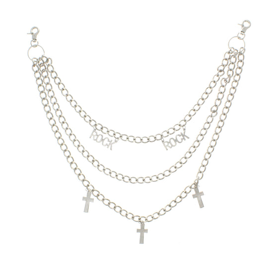 Silver Rock & Cross Triple Hip Chain