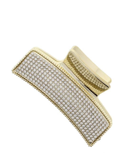Small Clear Stones on Rectangular Gold 8.5cm Hair Clips