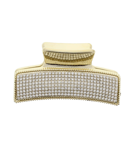 Small Clear Stones on Rectangular Gold 8.5cm Hair Clips