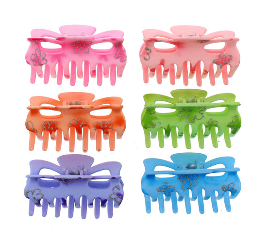 9cm Pastel Glitter Flower Claw Hair Clips