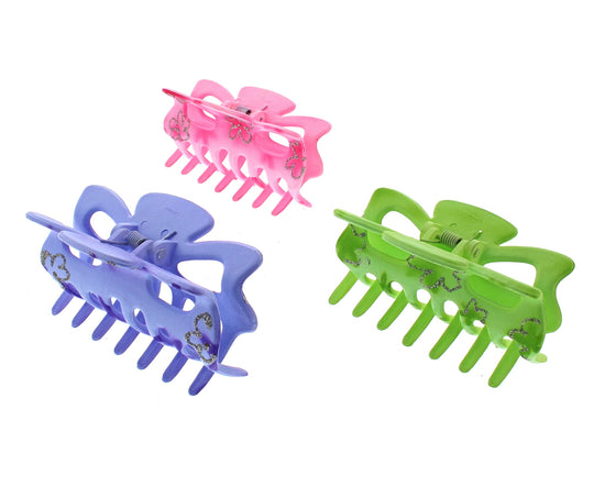 9cm Pastel Glitter Flower Claw Hair Clips