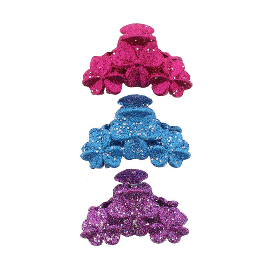 6cm Glitter Flower Design Hair Claw Clips