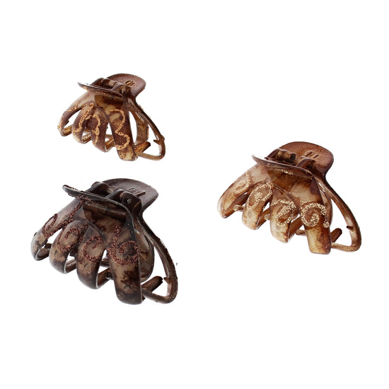 6.5cm Assorted Brown Glitter Claw Hair Clips
