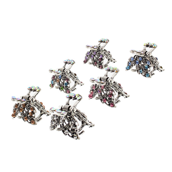 Assorted Stone Mini Leaf Silver Hair Clips