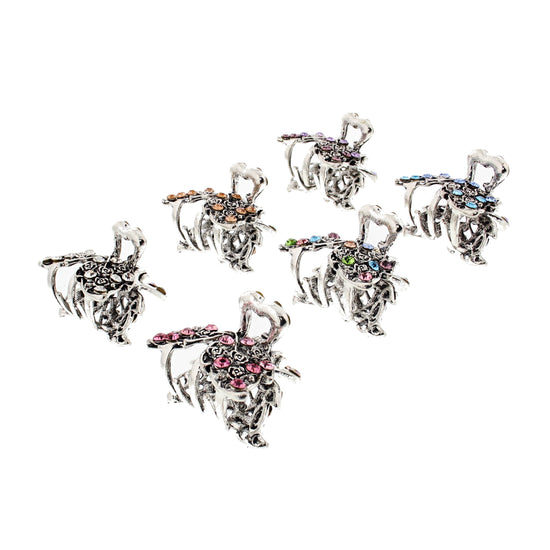 Assorted Stone Mini Leaf Silver Hair Clips