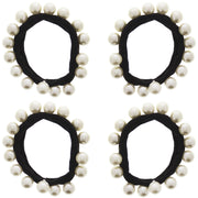 Thick Black Snag Free Elasticated Soft Hair Ponios with Uniform Cream Pearl Beads Attached