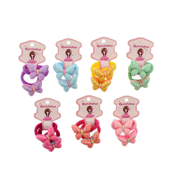 Strip of 10 Pairs of Assorted Colours Hair Ponios with Butterflies
