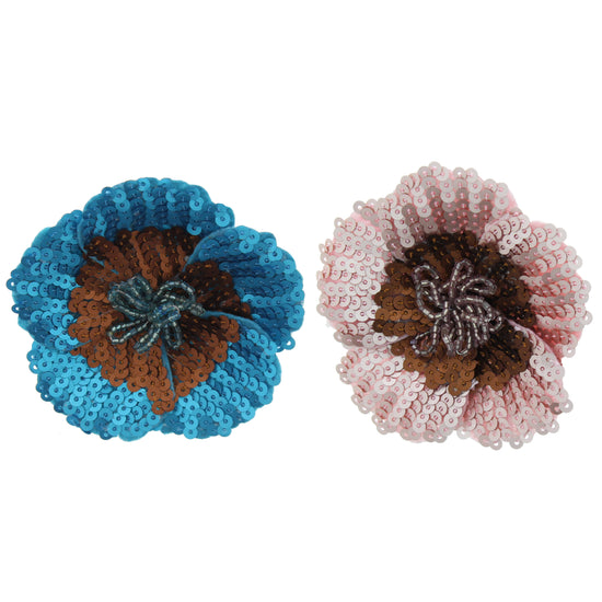 Flat Sequin Flowers Hair Clip on Elastic & Brooch Pin