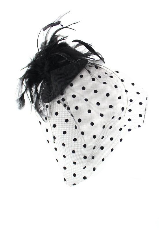 Black Fascinator Headband with Polka Dot Veil