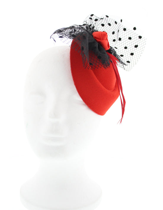 Red Pillbox Fascinator with Red Rose