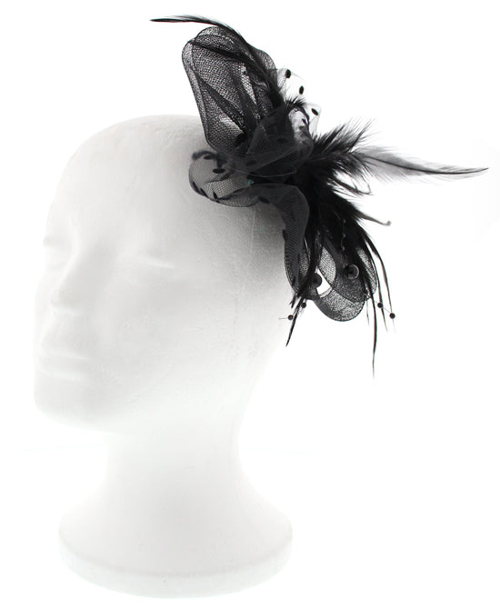 Fascinator Hat with Polka Dot Veil and Feathers