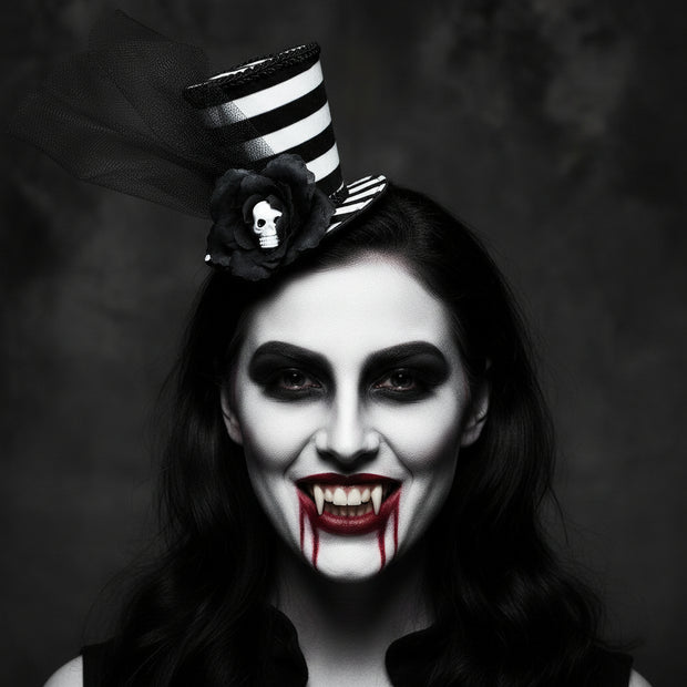 Black & White Striped Top Hat Fascinator