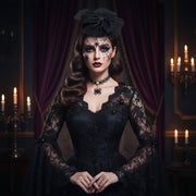 Black Fascinator with Lace, Satin Bow & Glitter Spider